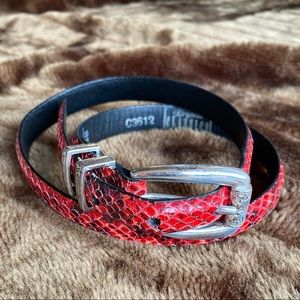 Brighton S Red‎ Reptile Narrow Belt Silver Buckle